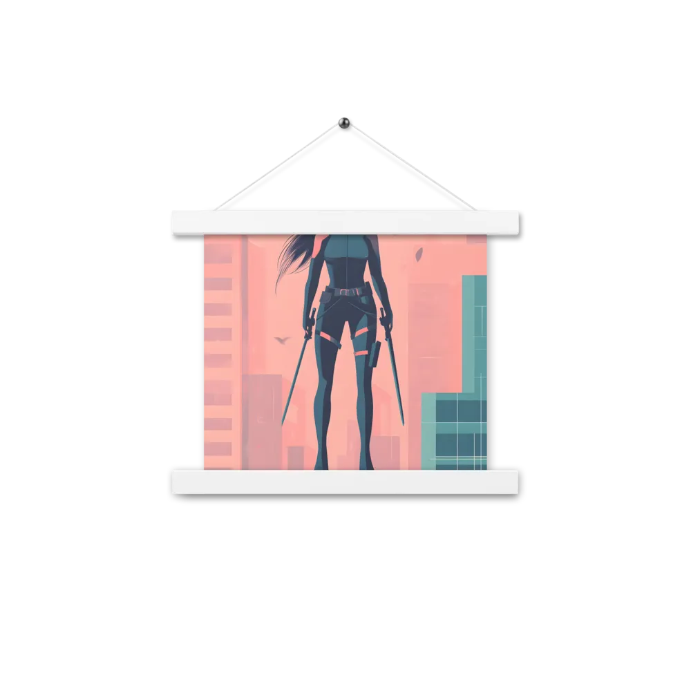 Urban Sentinel: A Warrior's Stand | Poster With White Wood Hanger | 10″×10″