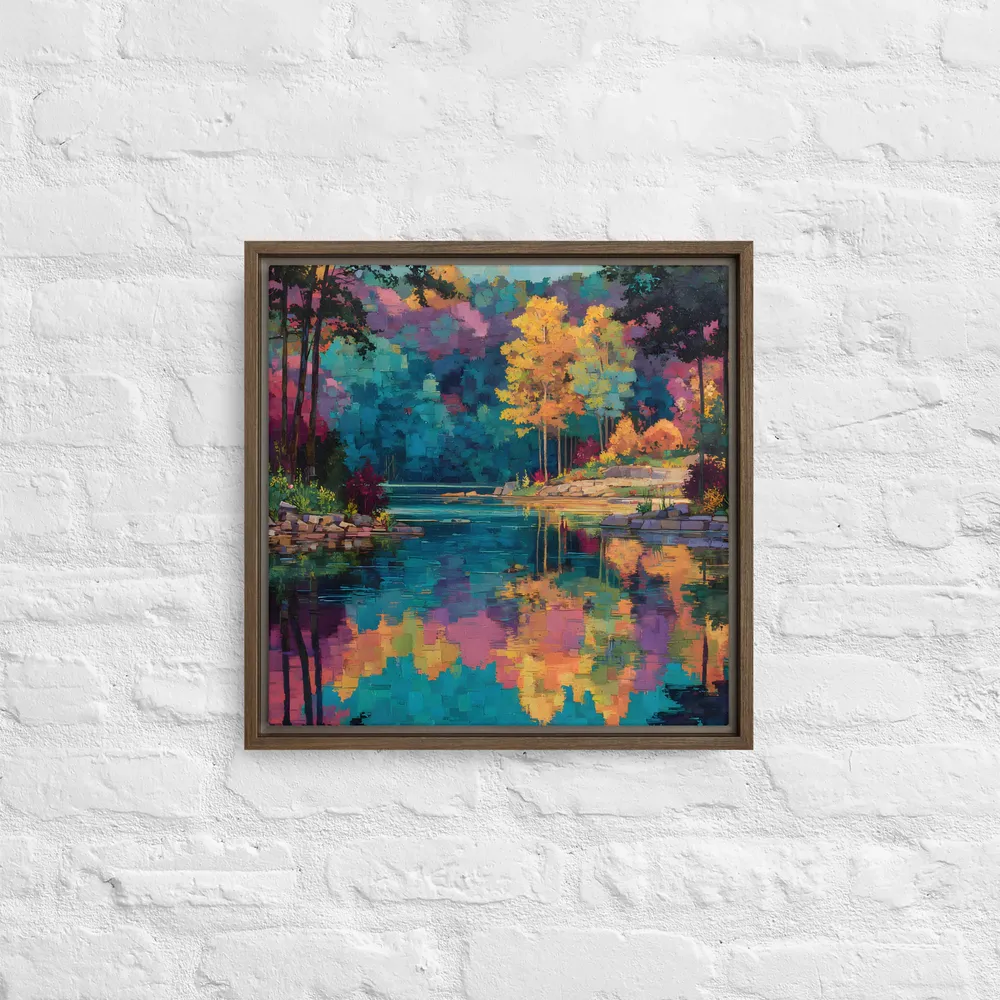 Reflections in Color 
 Canvas with Brown Frame | 16″x 16″