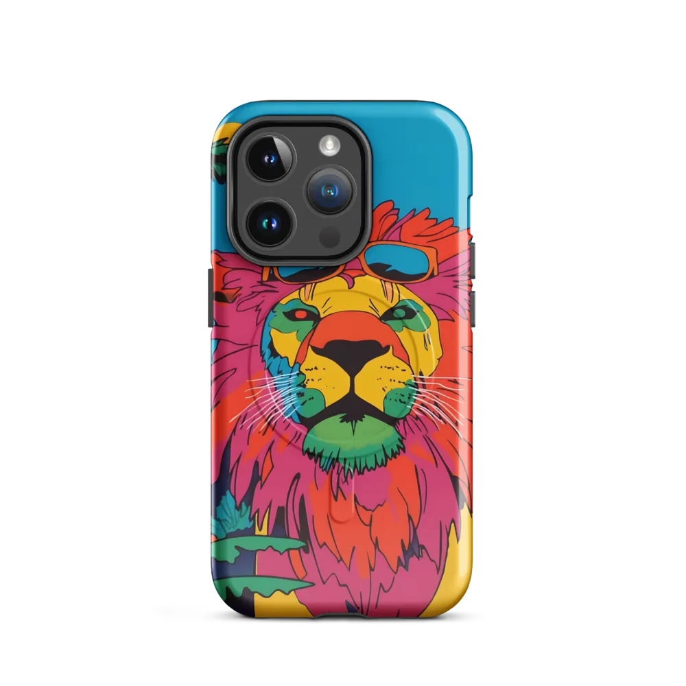 Lion with Sunglasses: A Vibrant Tropical Portrait | Phone Case |  14 Pro | MagSafe® Tough Case | Glossy