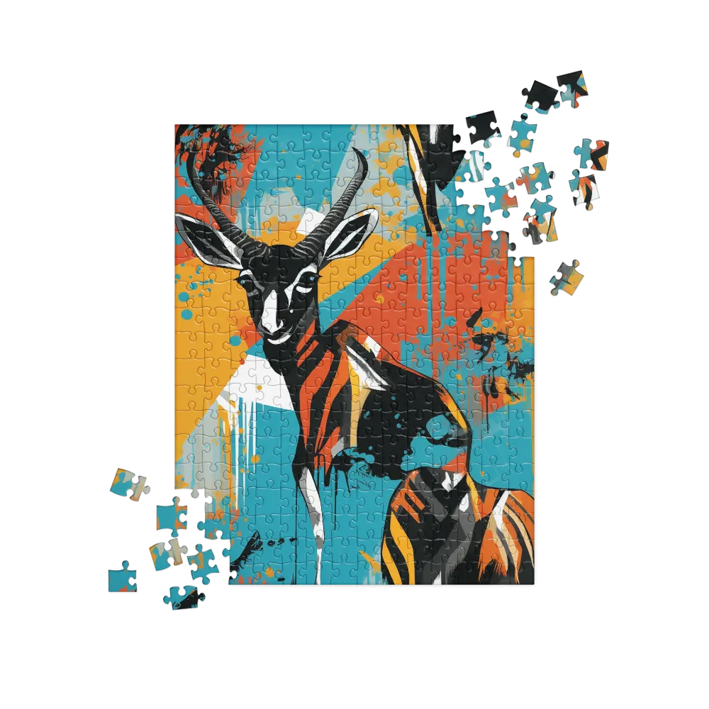 Dynamic Antelope in Vivid Abstract | Jigsaw Puzzle | 252 pieces