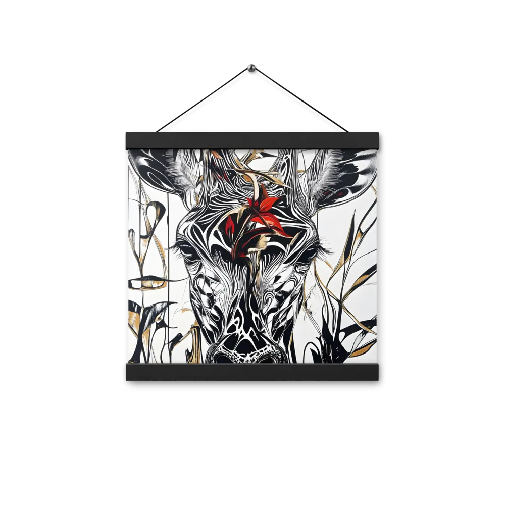 Floral Elegance: The Giraffe's Portrait | Poster With Black Wood Hanger | 12″×12″
