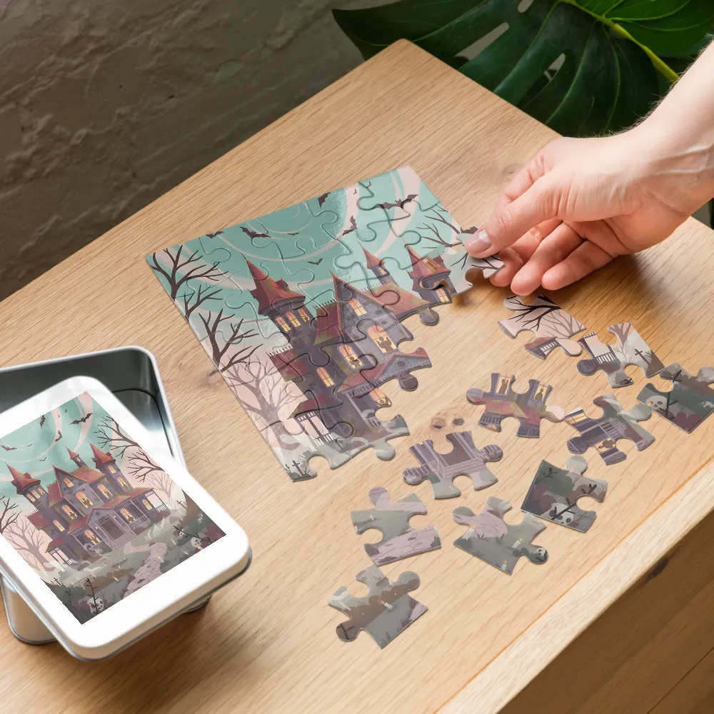 Moonlit Haunted House 
 Jigsaw Puzzle in Tin Box