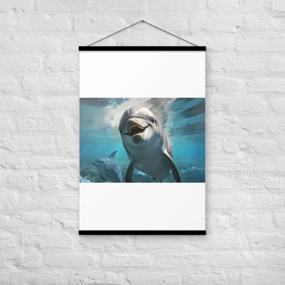 Beneath the Waves: A Dolphin's Dance | Poster With Black Wood Hanger | 24″×36″