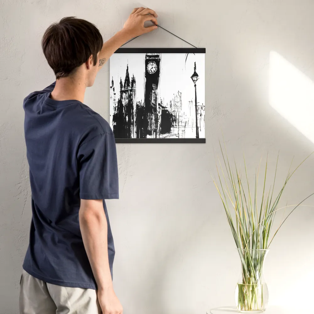 Clock Tower in Motion | Poster With Black Wood Hanger | 16″×16″