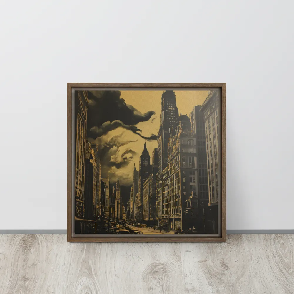 Echoes of a Forgotten Skyline | Canvas with Brown Frame | 16″×16″