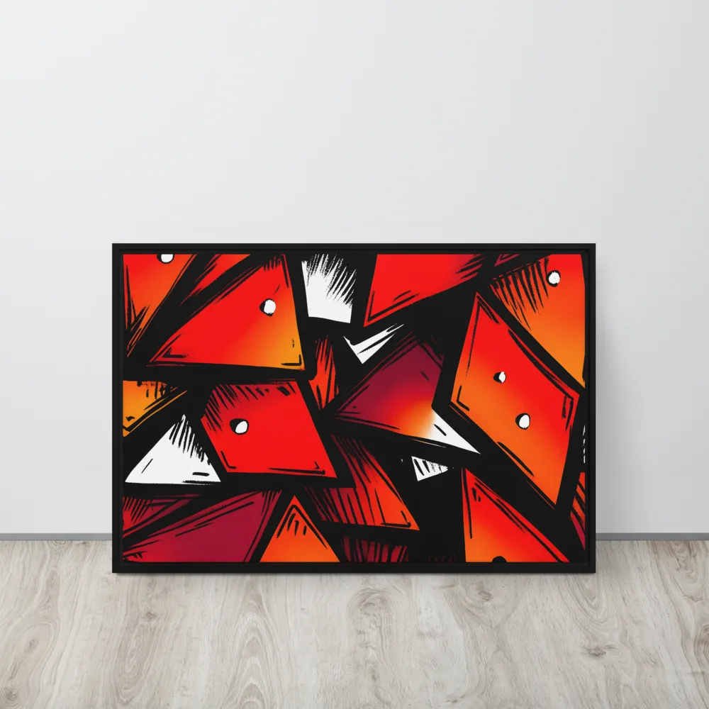 Dynamic Geometry of Red and Orange | Canvas with Black Frame | 20″×30″