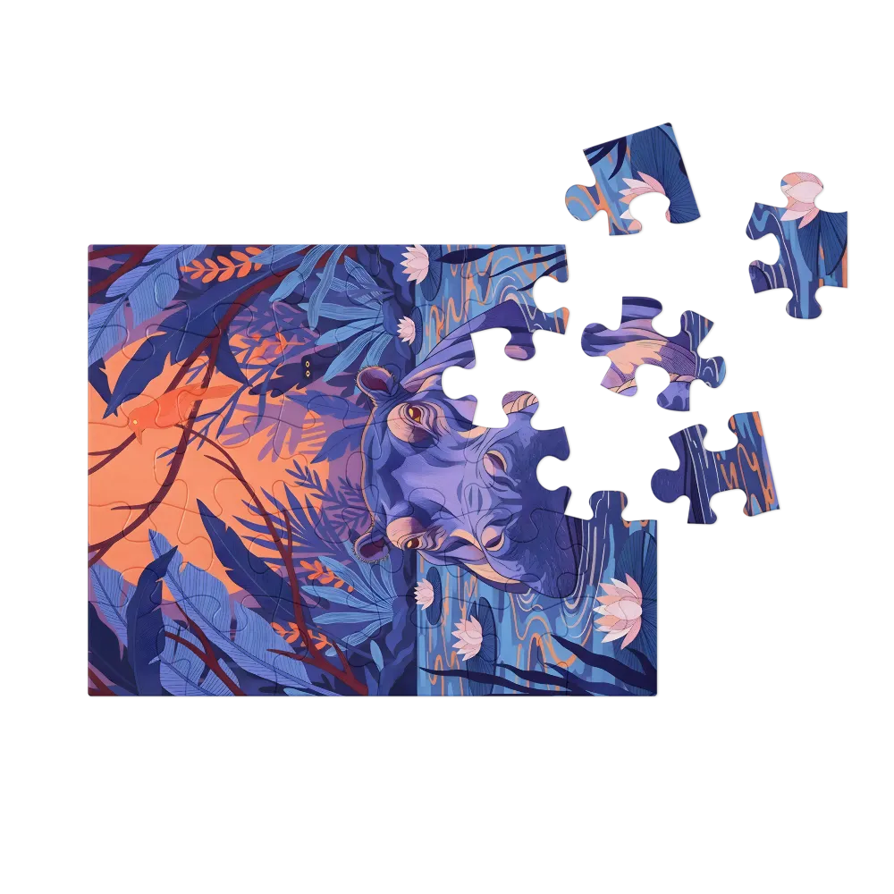 Moonlit Hippo 
 Jigsaw Puzzle in Tin Box