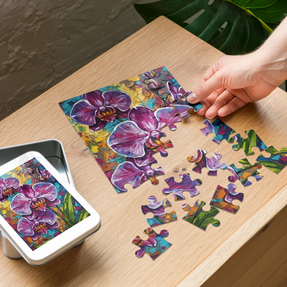 Impasto Orchid 
 Jigsaw Puzzle in Tin Box