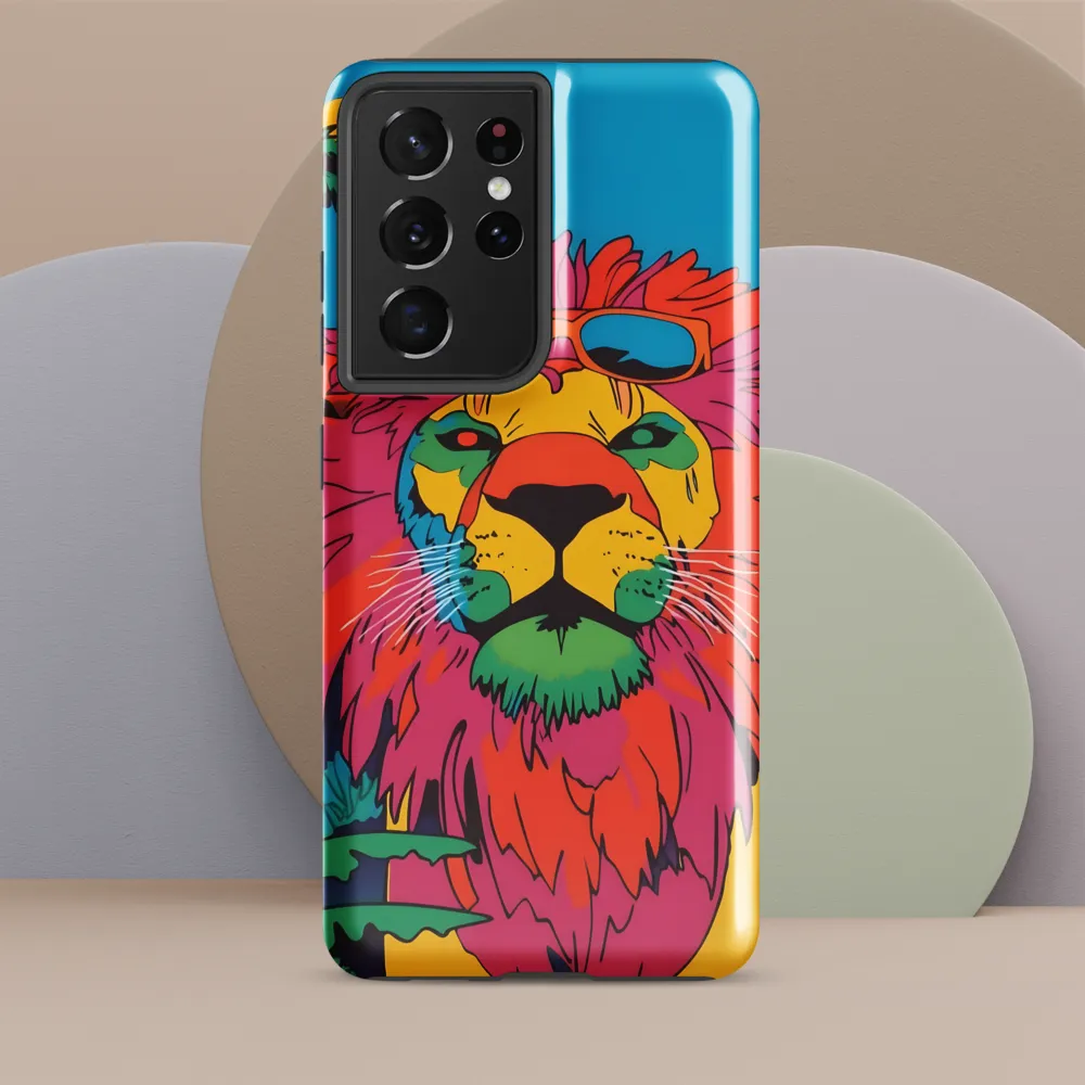 Lion with Sunglasses: A Vibrant Tropical Portrait | Phone Case |  S21 Ultra | Tough Case | Glossy