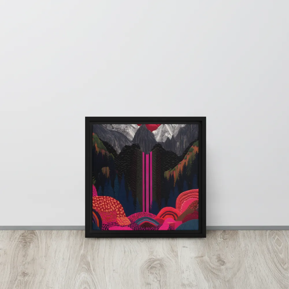 Ethereal Cascade: A Surreal Landscape | Canvas with Black Frame | 12″×12″