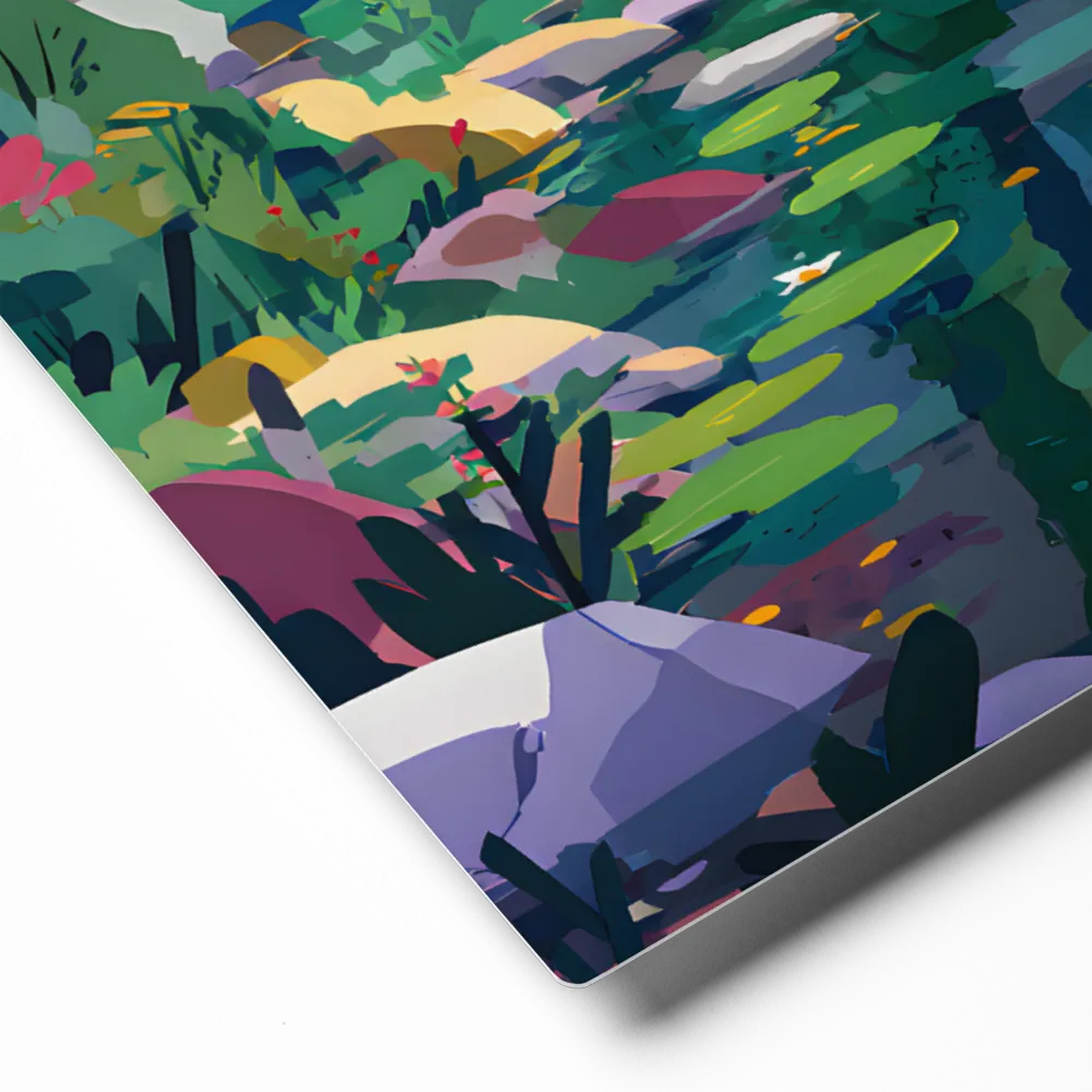 Mountain Village Stream 
 Metal Print | 12″x 12″