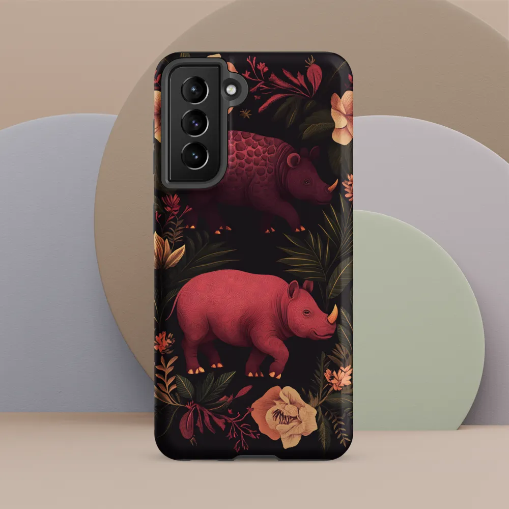 Rhinos in Floral Embrace