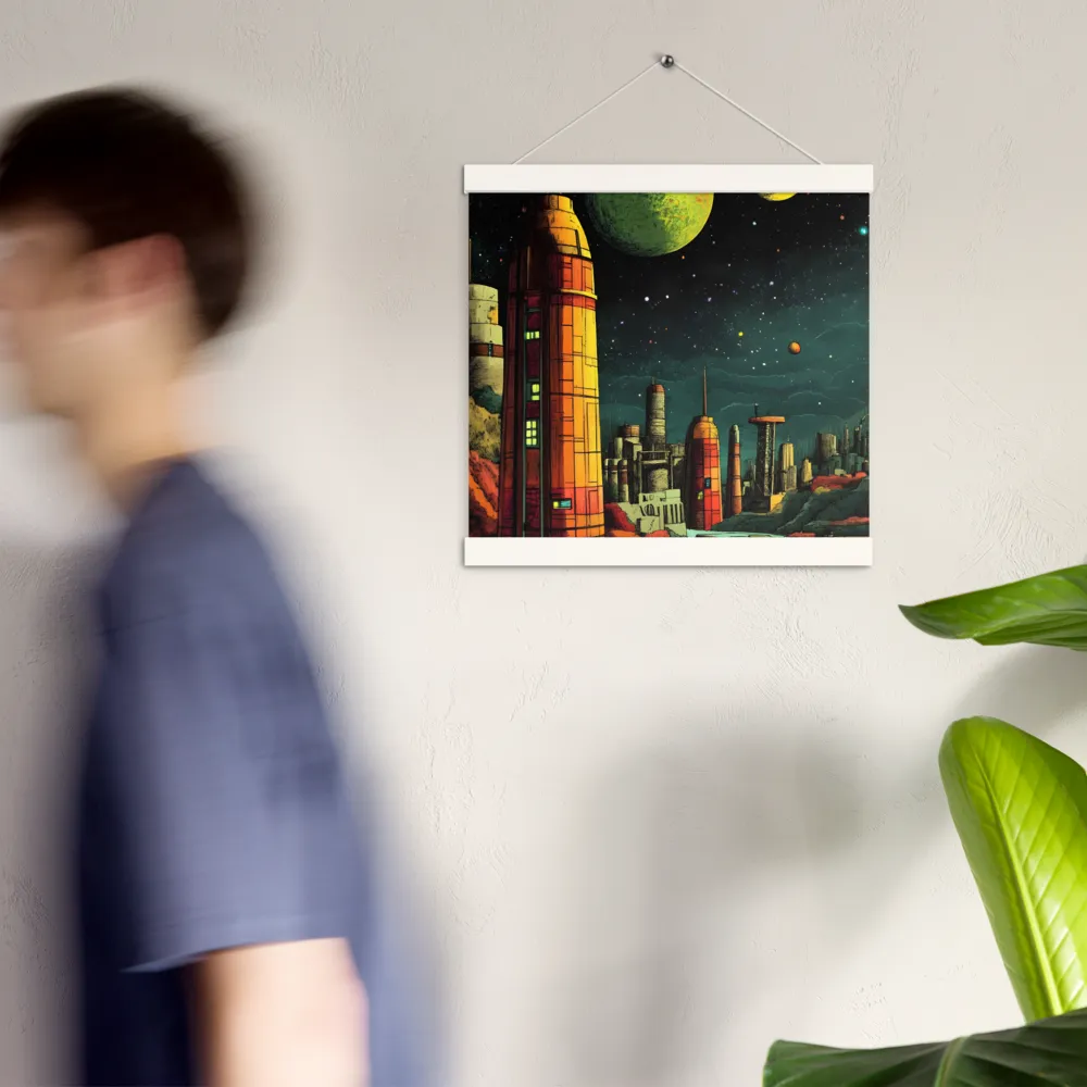 Cosmic Cityscape | Poster With White Wood Hanger | 12″×12″