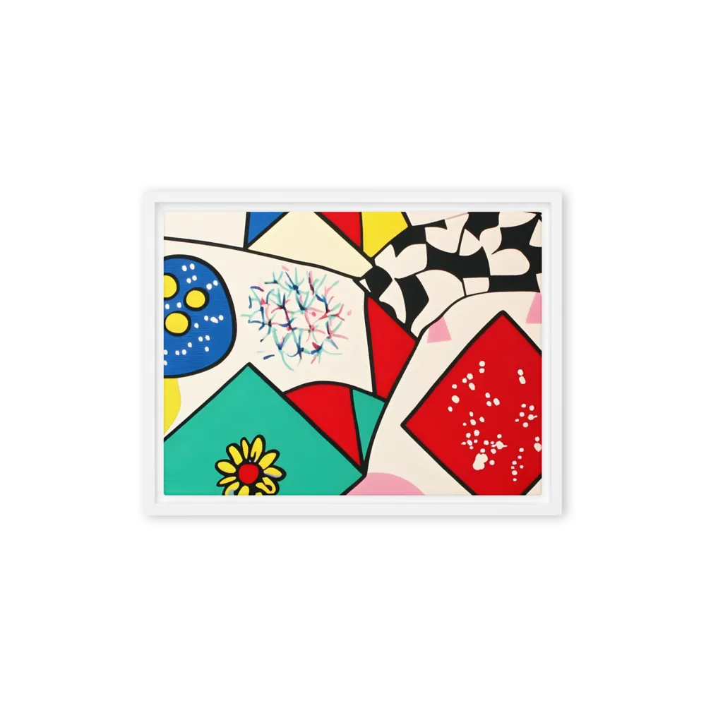 Joyful Geometry: A Playful Dance of Shapes and Colors | Canvas with White Frame | 12″×16″