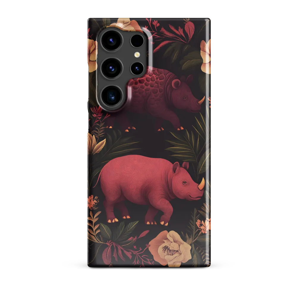 Rhinos in Floral Embrace