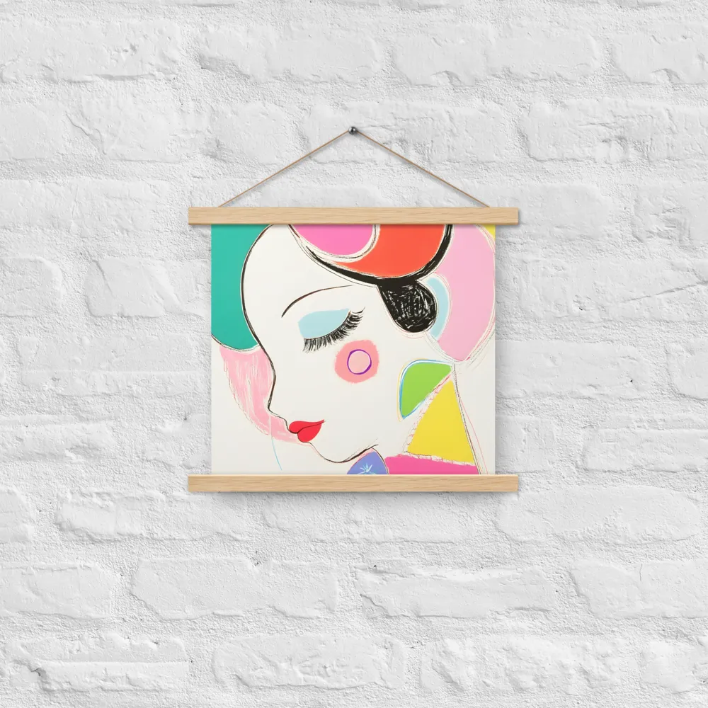 Whimsical Portrait in Colorful Abstraction | Poster With Oak Wood Hanger | 14″×14″