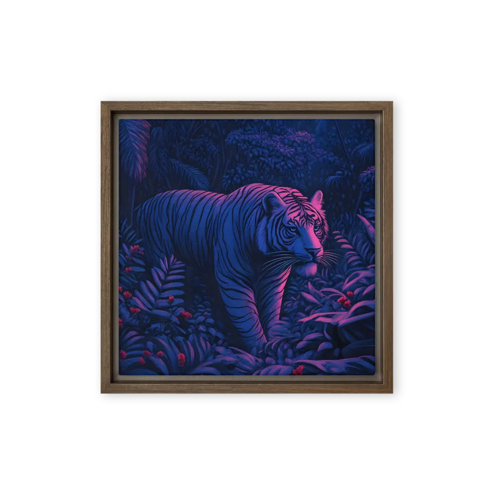 Mystic Prowler: The White Tiger in the Jungle | Canvas with Brown Frame | 12″×12″