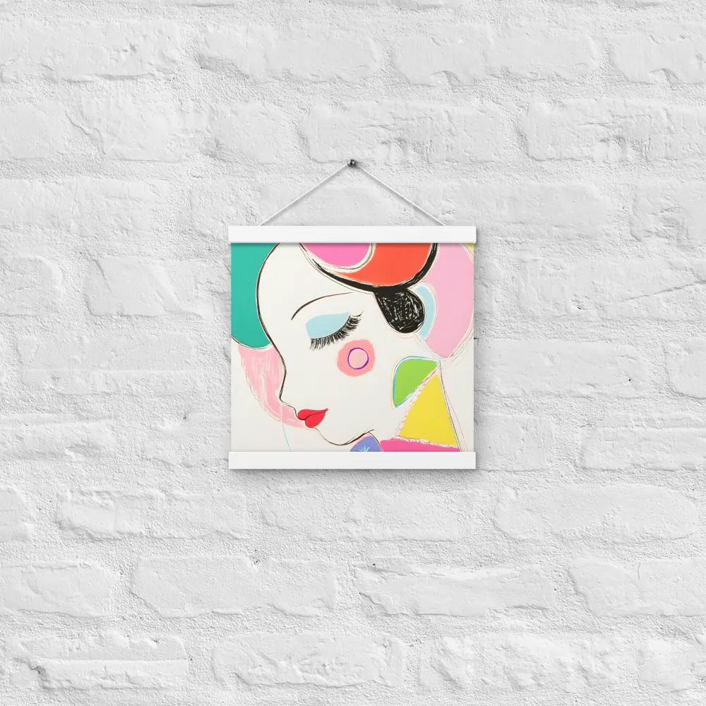 Whimsical Portrait in Colorful Abstraction | Poster With White Wood Hanger | 12″×12″