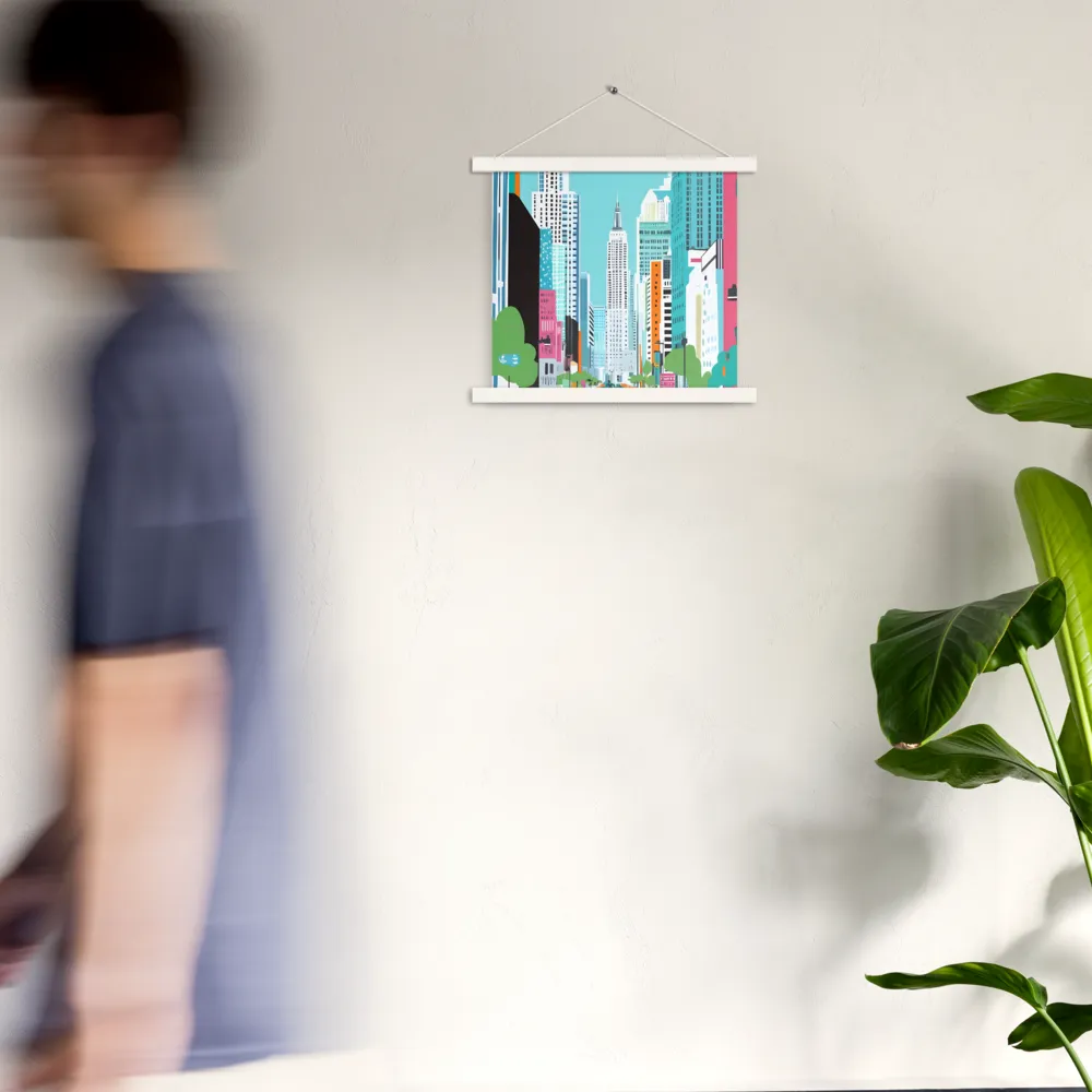 Urban Symphony: A Modern Cityscape | Poster With White Wood Hanger | 14″×14″