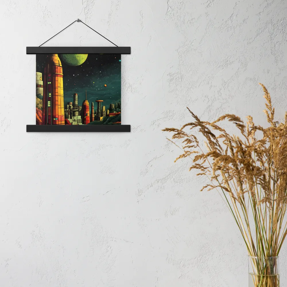 Cosmic Cityscape | Poster With Black Wood Hanger | 10″×10″