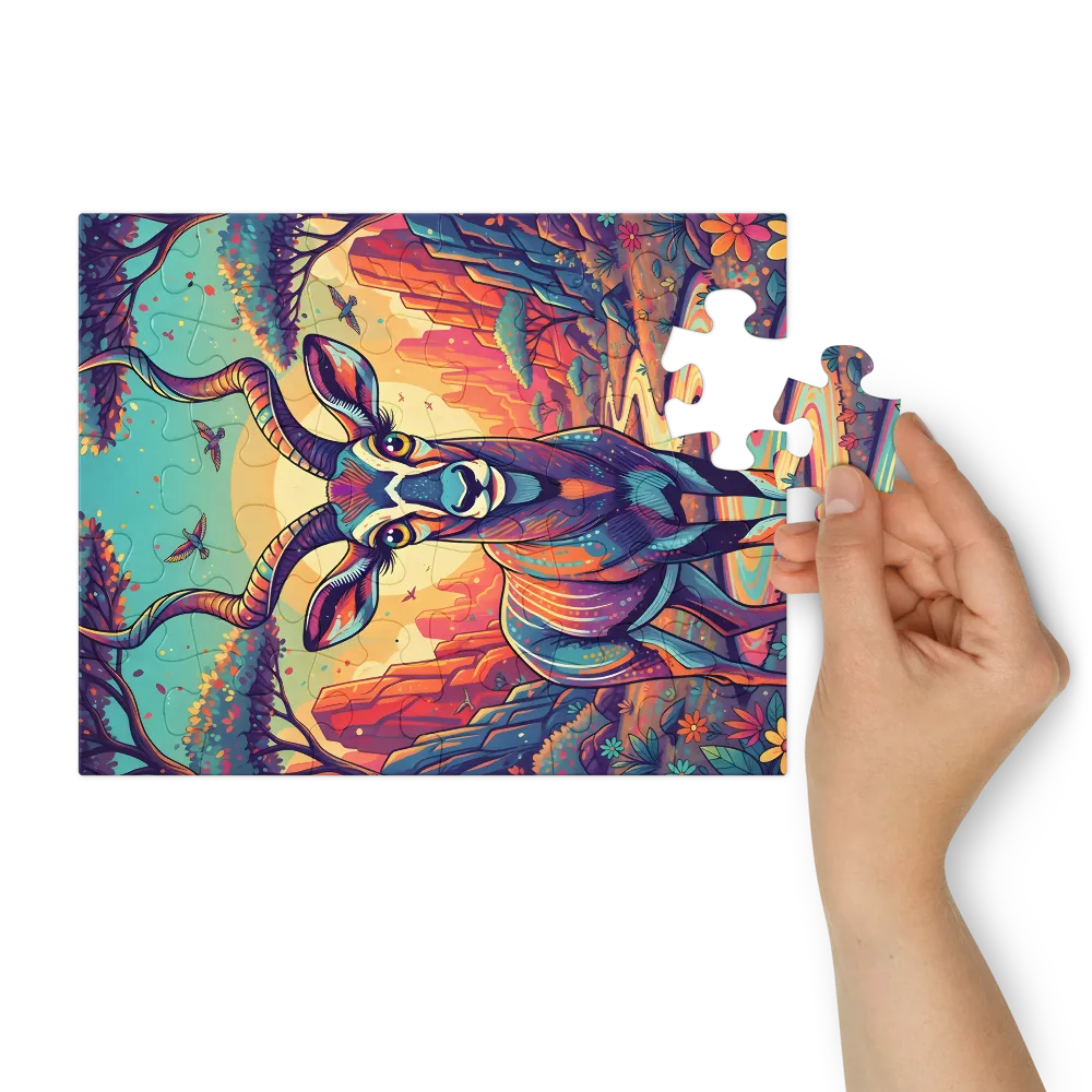 Turquoise Dawn — Horned Antelope 
 Jigsaw Puzzle in Tin Box