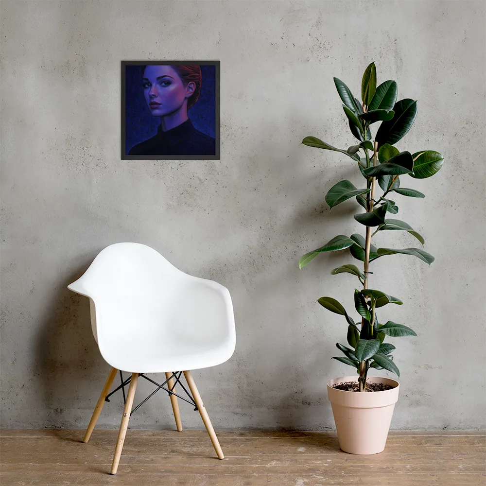 Ethereal Portrait in Blue and Red | Poster with Black Frame | 16″×16″