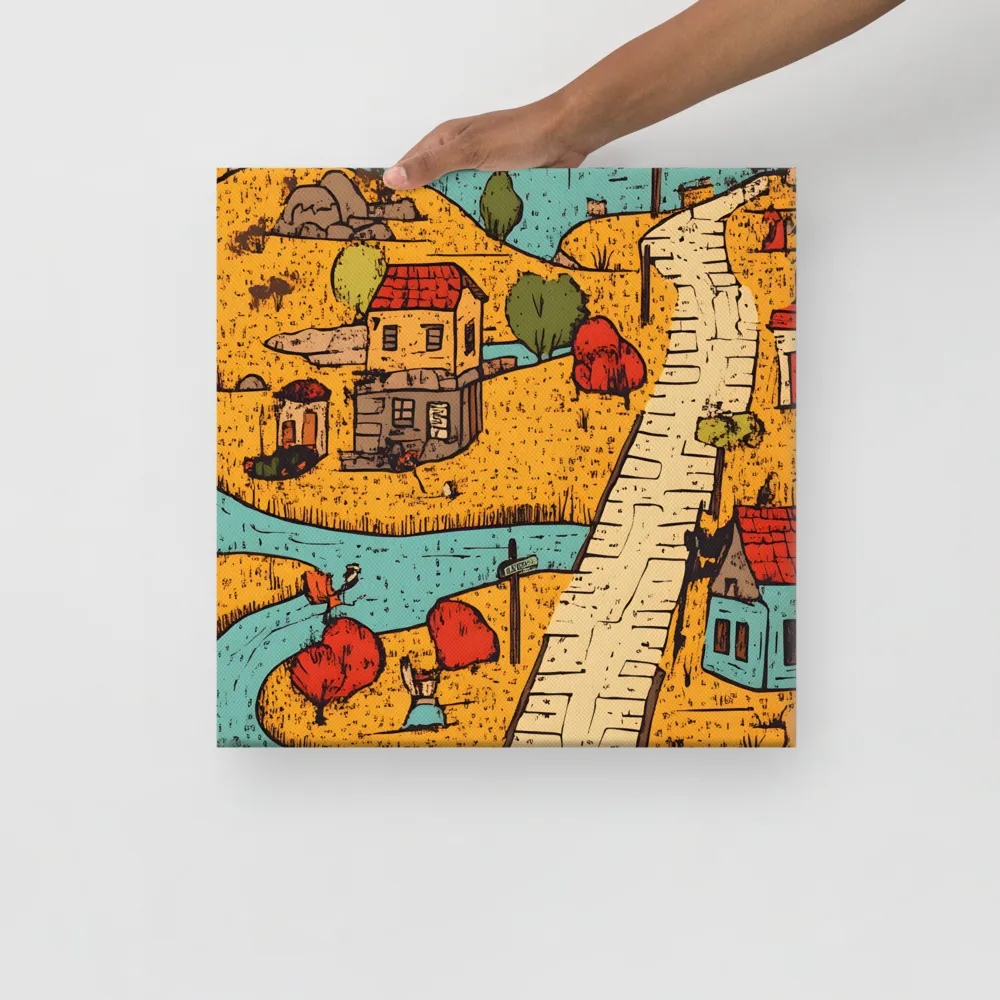 Whimsical Village Landscape | Canvas | 16″×16″