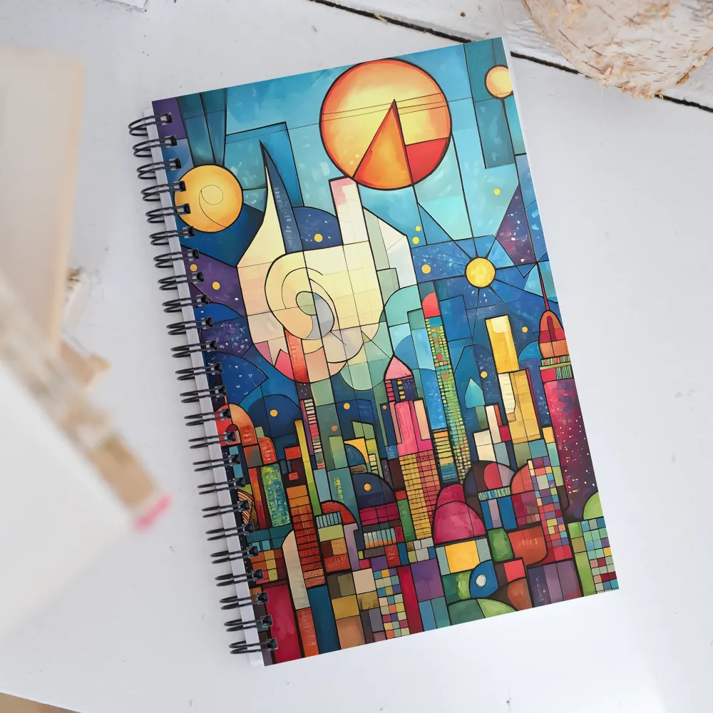 Geometric Harmony: A Vibrant Cityscape | Spiral Notebook