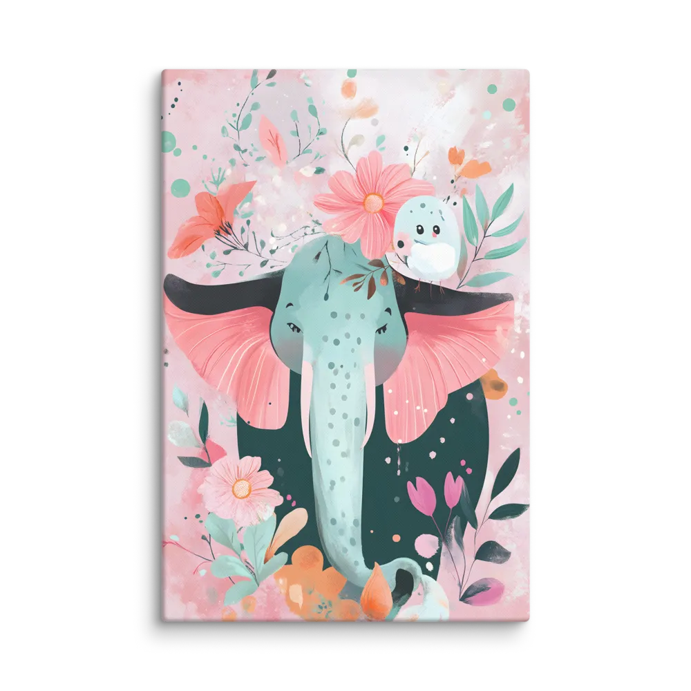 Whimsical Elephant in Bloom | Canvas | 32″×48″