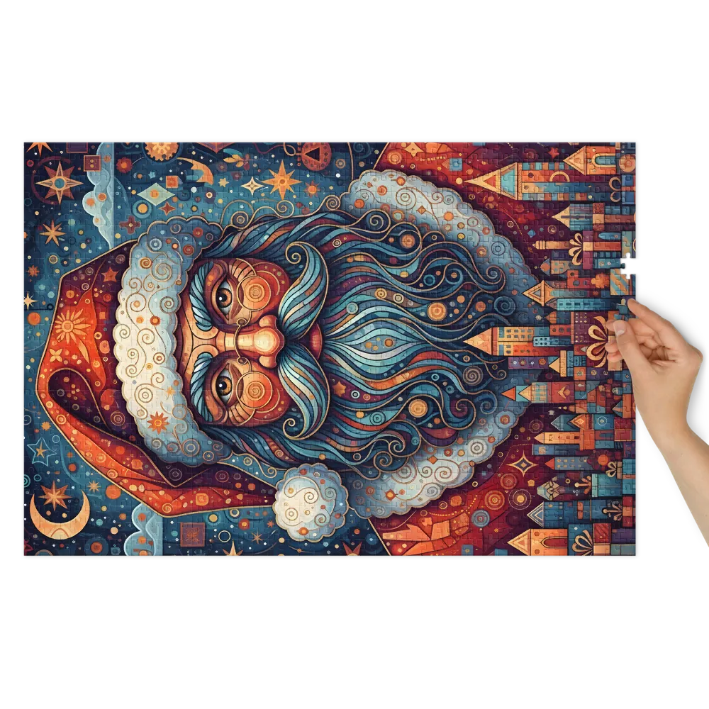 Stained Glass Santa 
 Jigsaw Puzzle in Tin Box