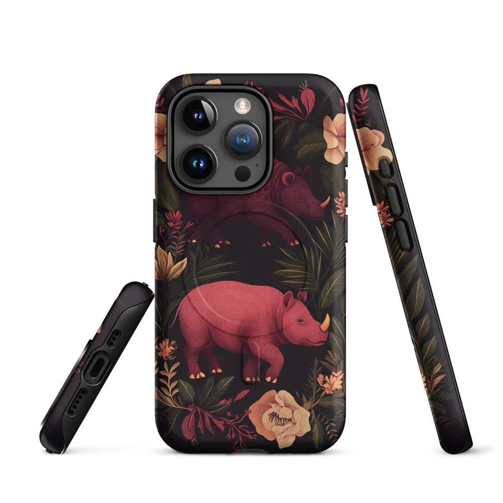 Rhinos in Floral Embrace