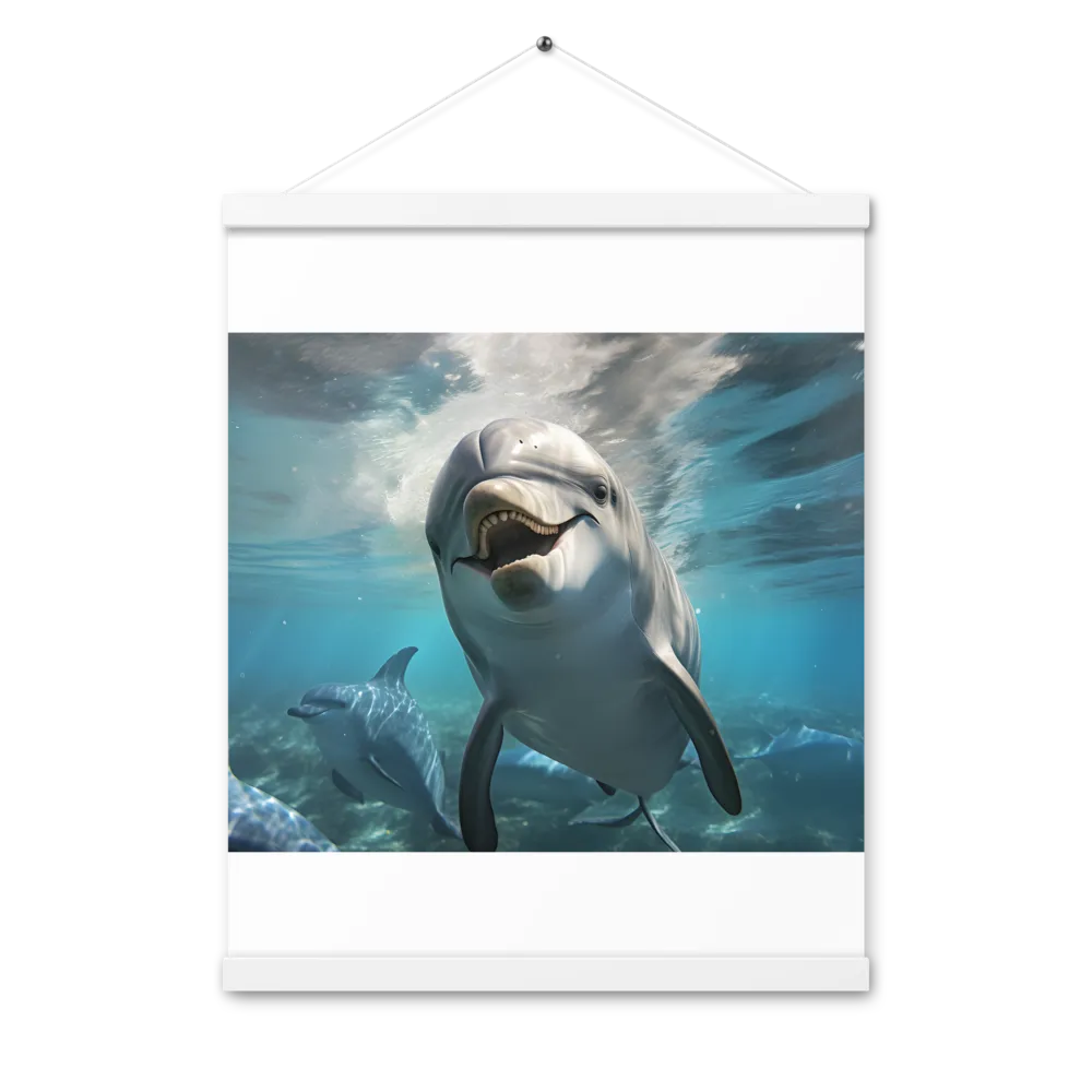 Beneath the Waves: A Dolphin's Dance | Poster With White Wood Hanger | 16″×20″