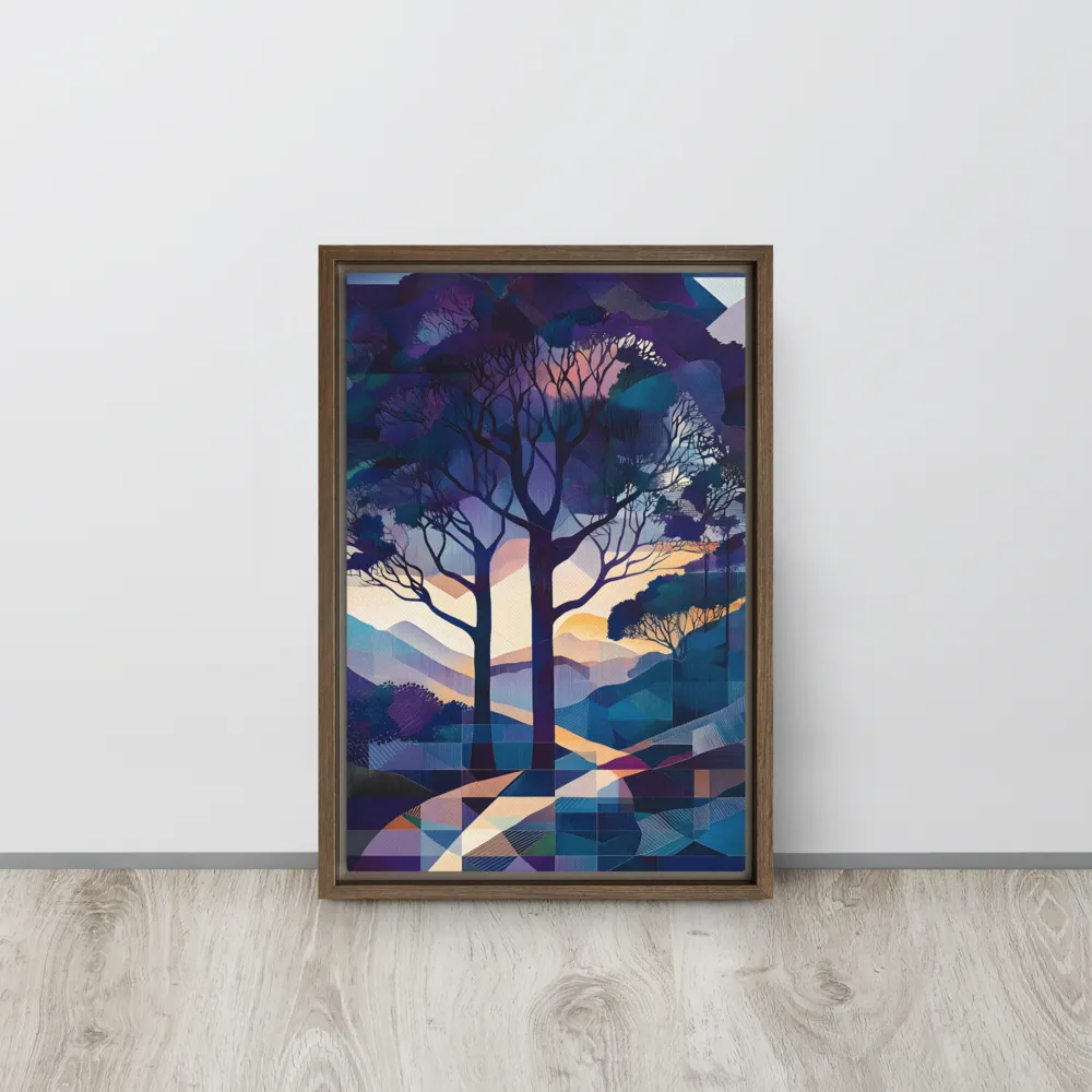 Tranquil Geometry: A Journey Through Color | Canvas with Brown Frame | 12″×18″