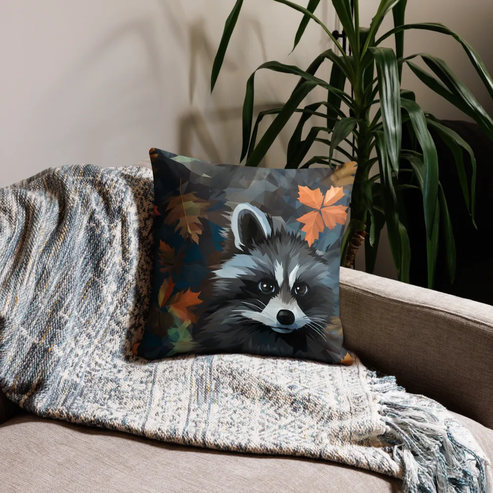 Whispers of Autumn: The Raccoon's Gaze | Pillow Case | 18″×18″