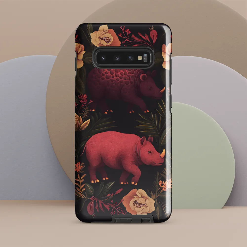 Rhinos in Floral Embrace | Phone Case |  S10 Plus | Tough Case | Glossy