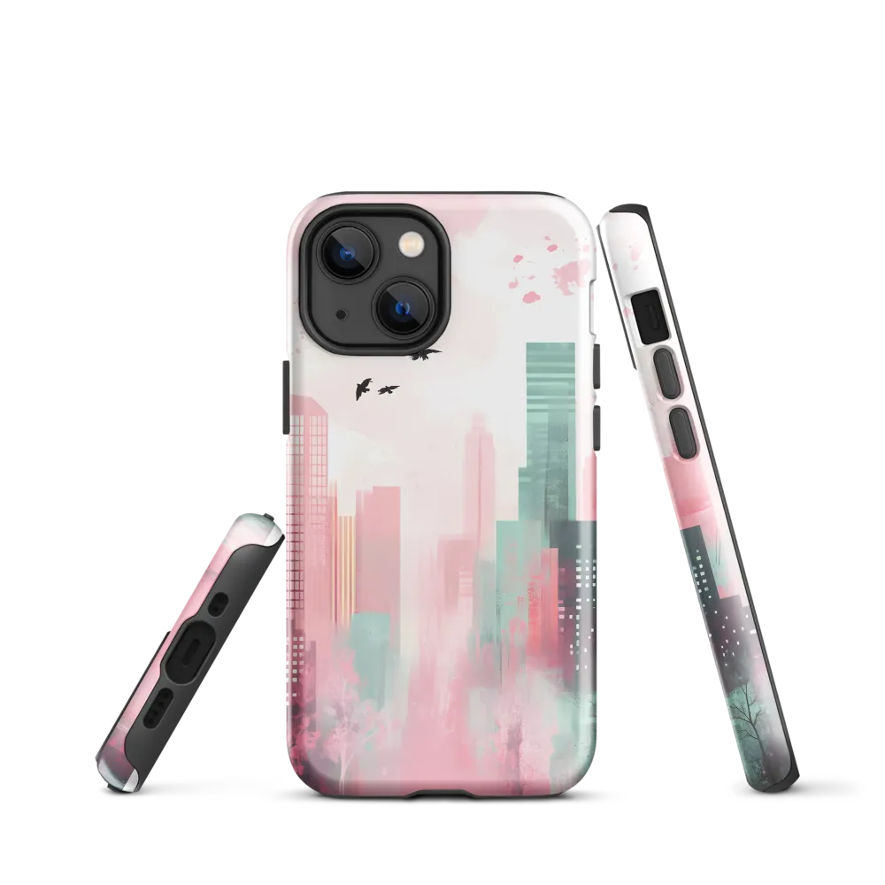 Dreamy Cityscape in Pink and Cyan