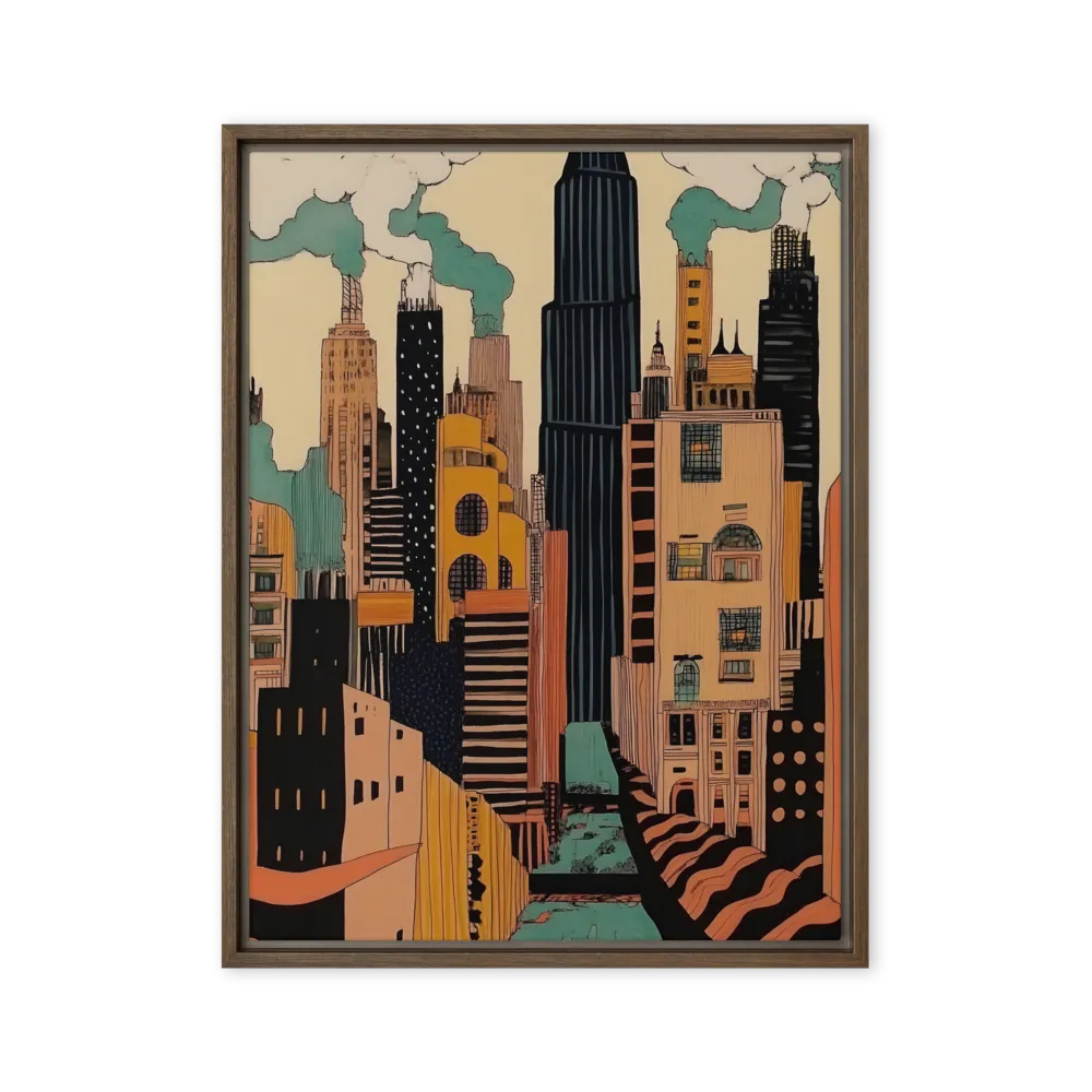 Urban Symphony in Ink | Canvas with Brown Frame | 24″×32″