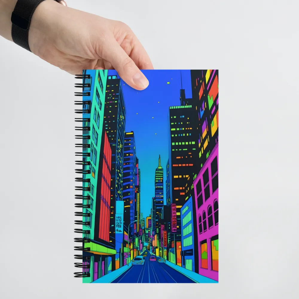 Neon Dreamscape: A Futuristic City at Dusk | Spiral Notebook