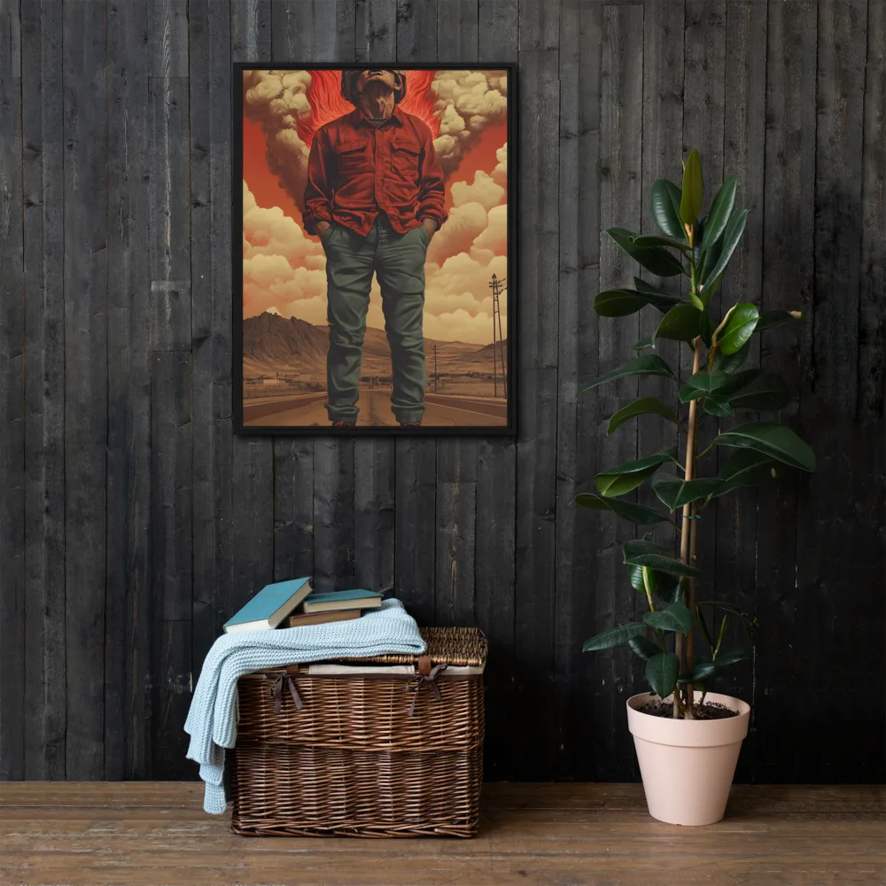 Defiant Spirit in a Surreal Landscape | Canvas with Black Frame | 24″×32″