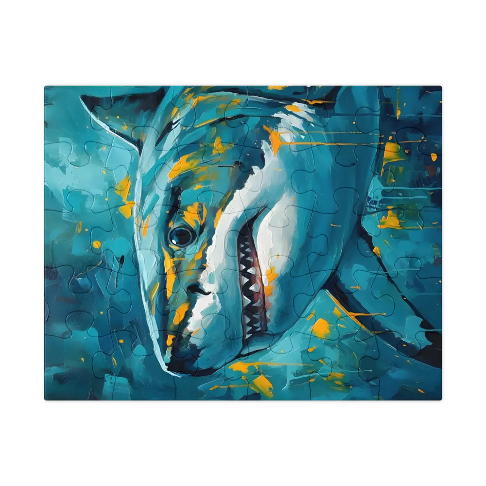 Teal Shark Portrait 
 Jigsaw Puzzle in Tin Box