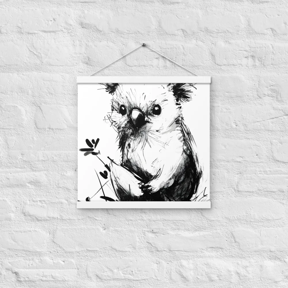 Whimsical Koala in Ink | Poster With White Wood Hanger | 16″×16″