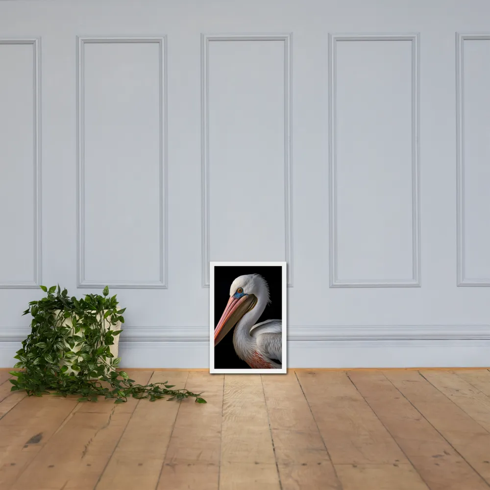 Elegance in White: The Pelican | Poster with White Frame | 12″×18″