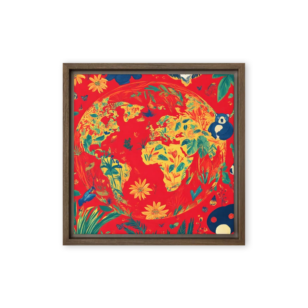 Celebration of Life on Earth | Canvas with Brown Frame | 12″×12″