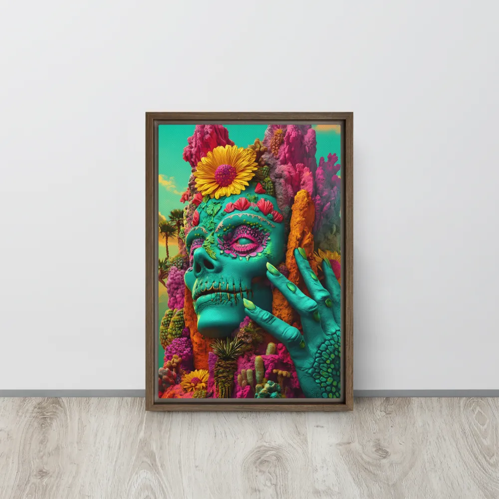 Ethereal Skull Garden | Canvas with Brown Frame | 12″×18″