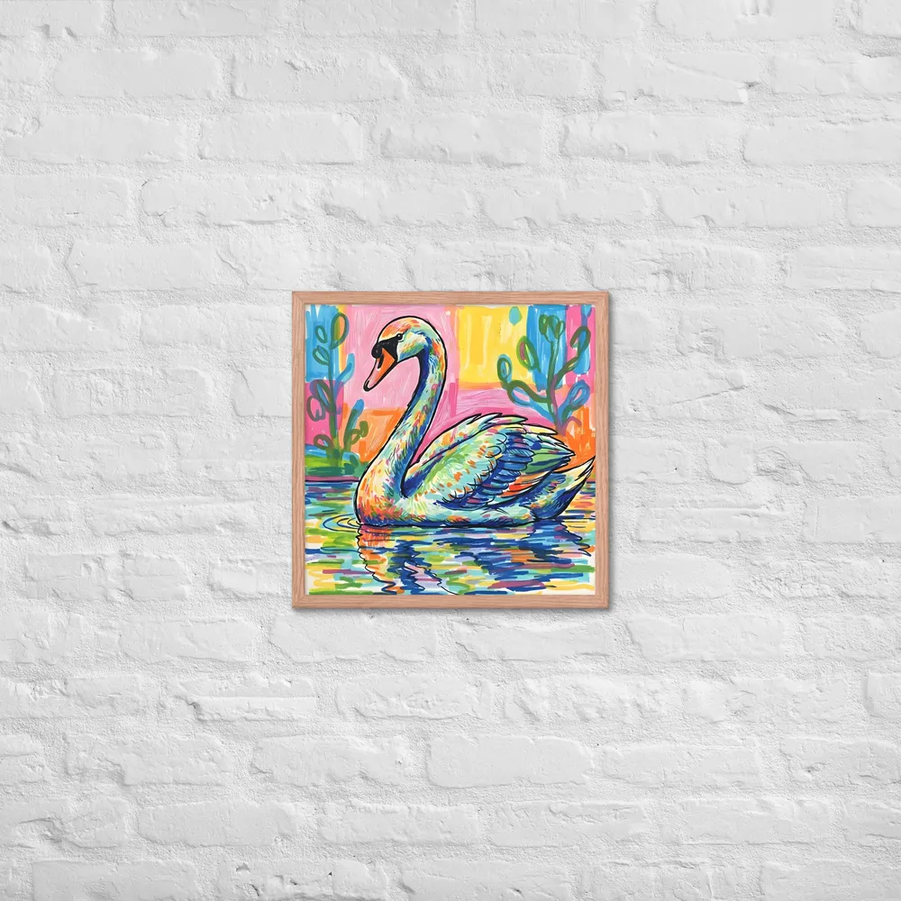 Prismatic Swan 
 Poster with Red oak Frame | 18″x 18″