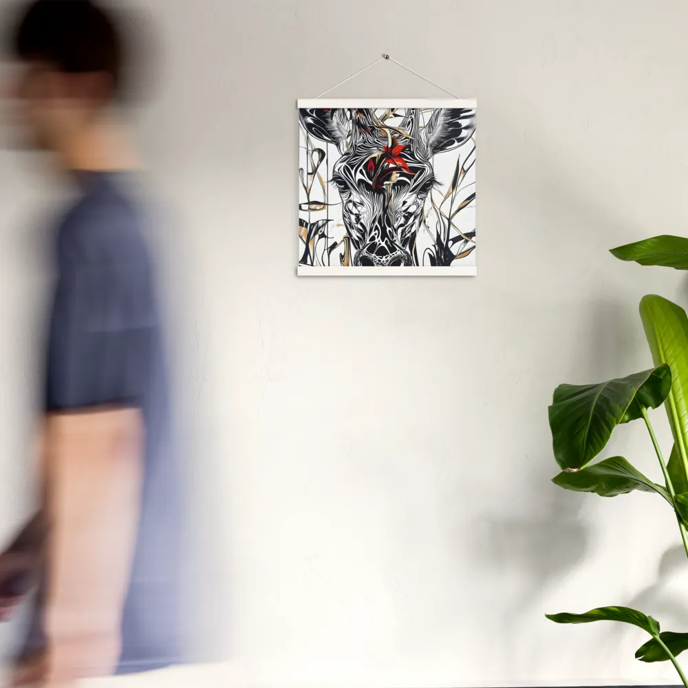 Floral Elegance: The Giraffe's Portrait | Poster With White Wood Hanger | 16″×16″