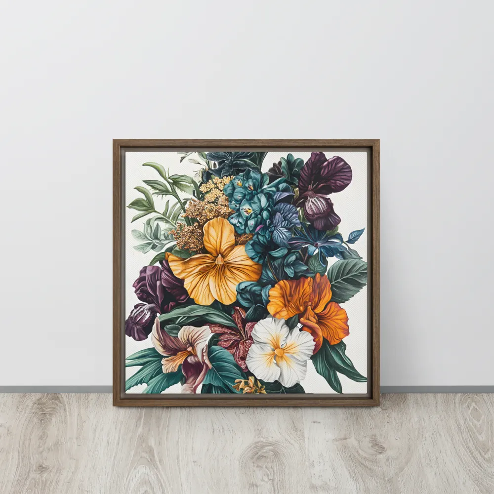 Floral Symphony | Canvas with Brown Frame | 16″×16″