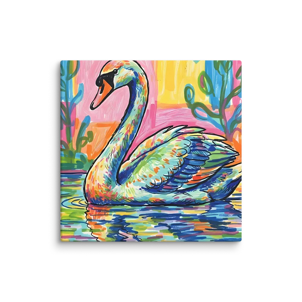 Prismatic Swan 
 Canvas | 18″x 18″