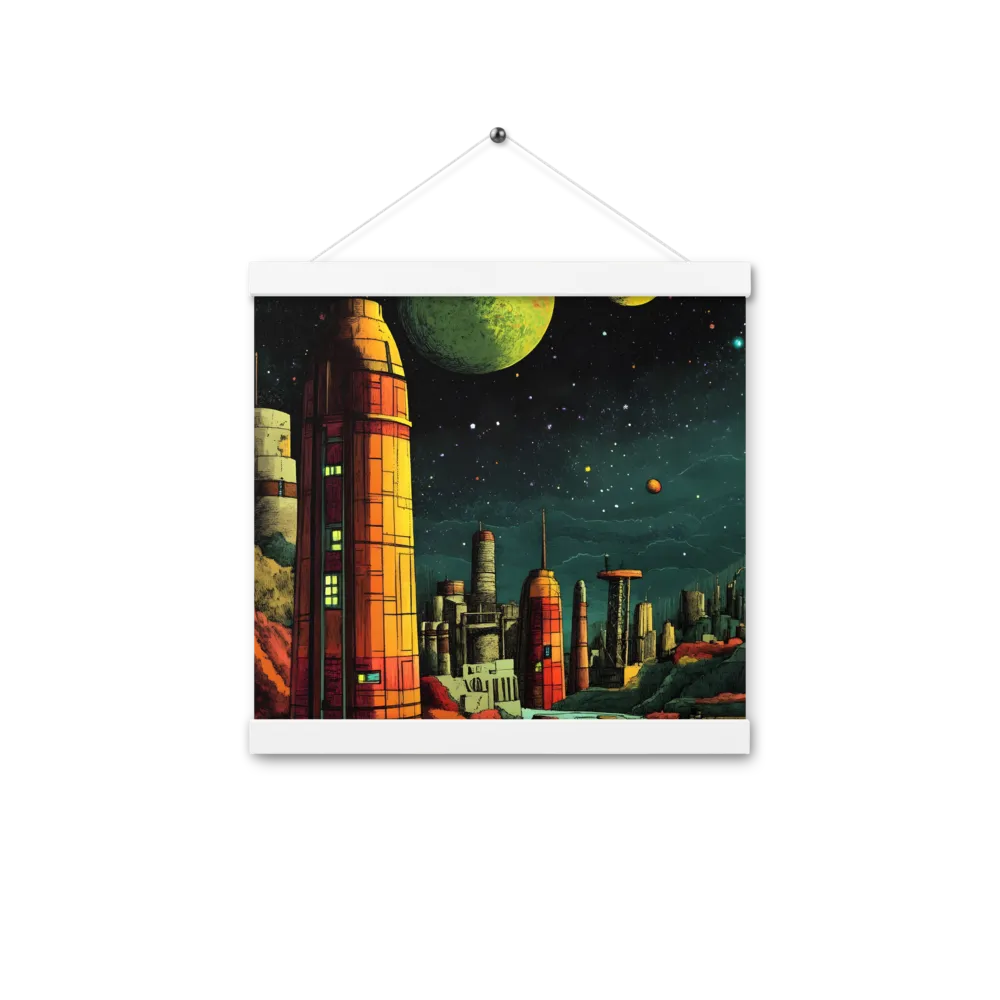 Cosmic Cityscape | Poster With White Wood Hanger | 12″×12″