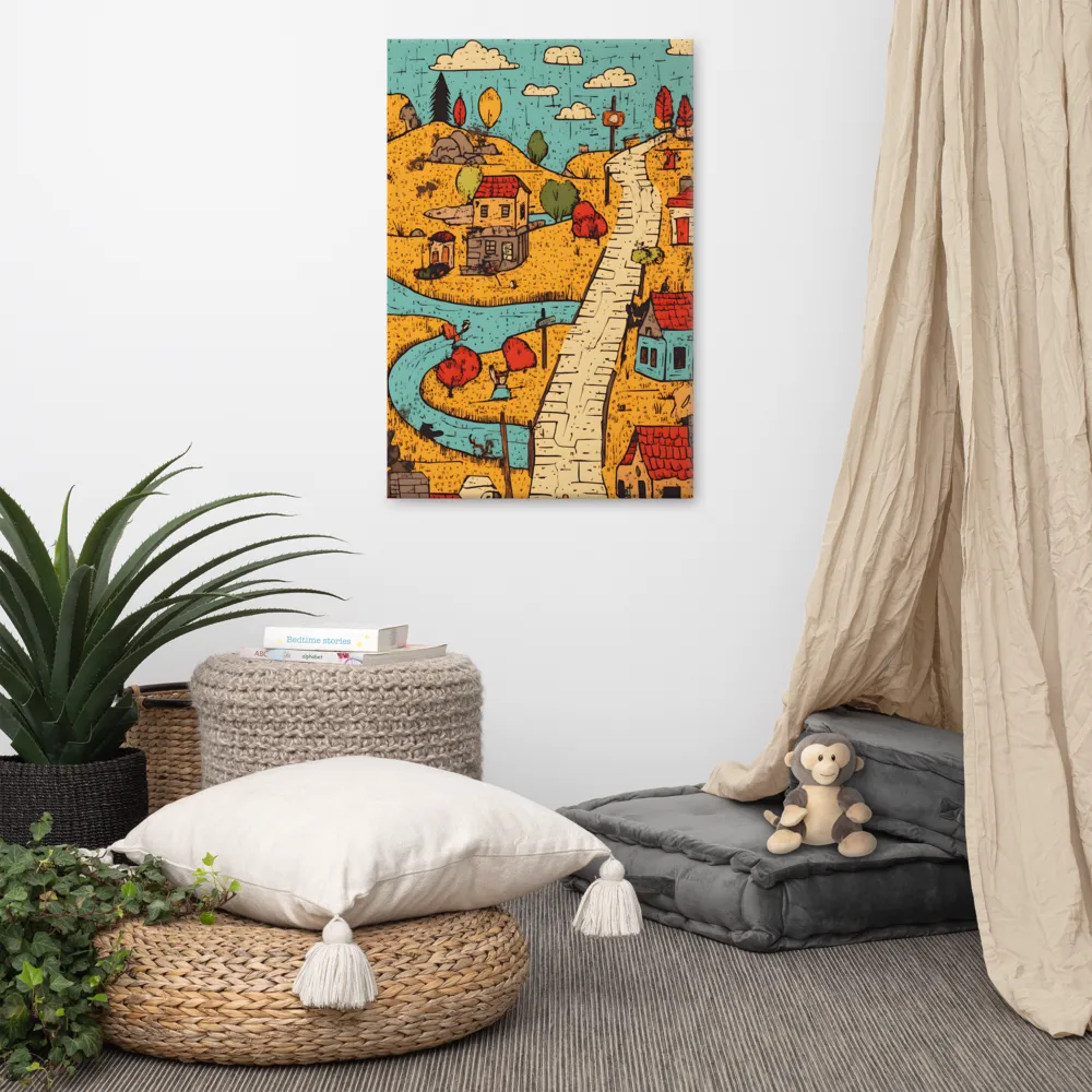 Whimsical Village Landscape | Canvas | 24″×36″